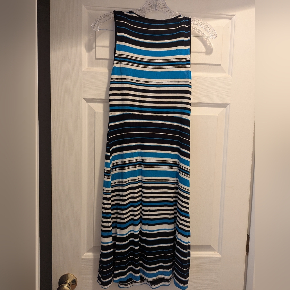 Spense Sleeveless V-neck Black Blue White Stripe Summer Dress Size Small EUC - Picture 2 of 7